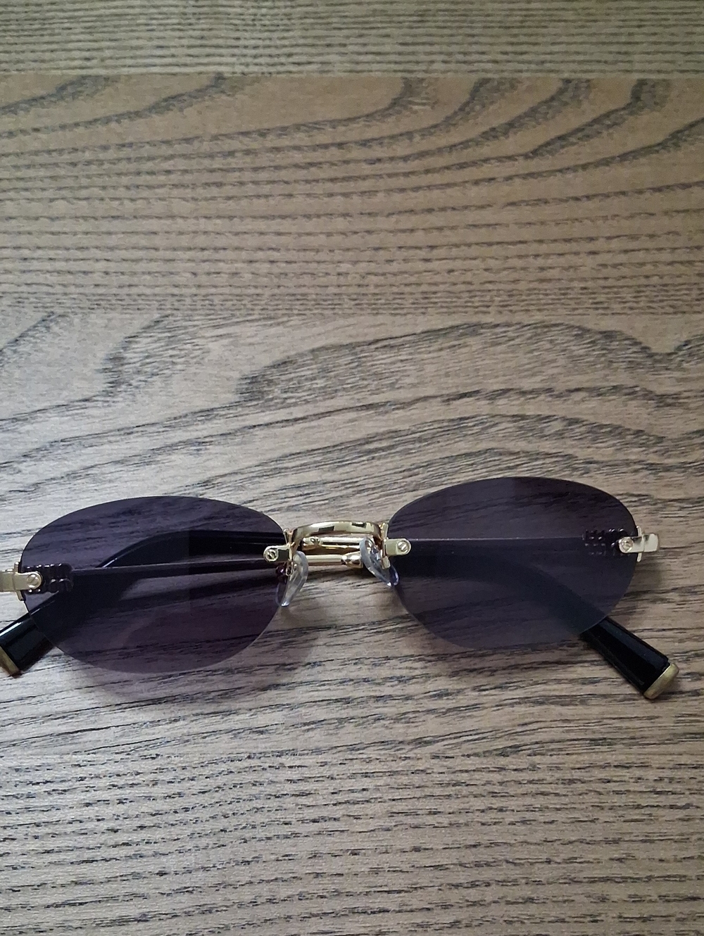 Miu MU A54S Rimless Oval Sunglasses Black & Gold Sunglasses